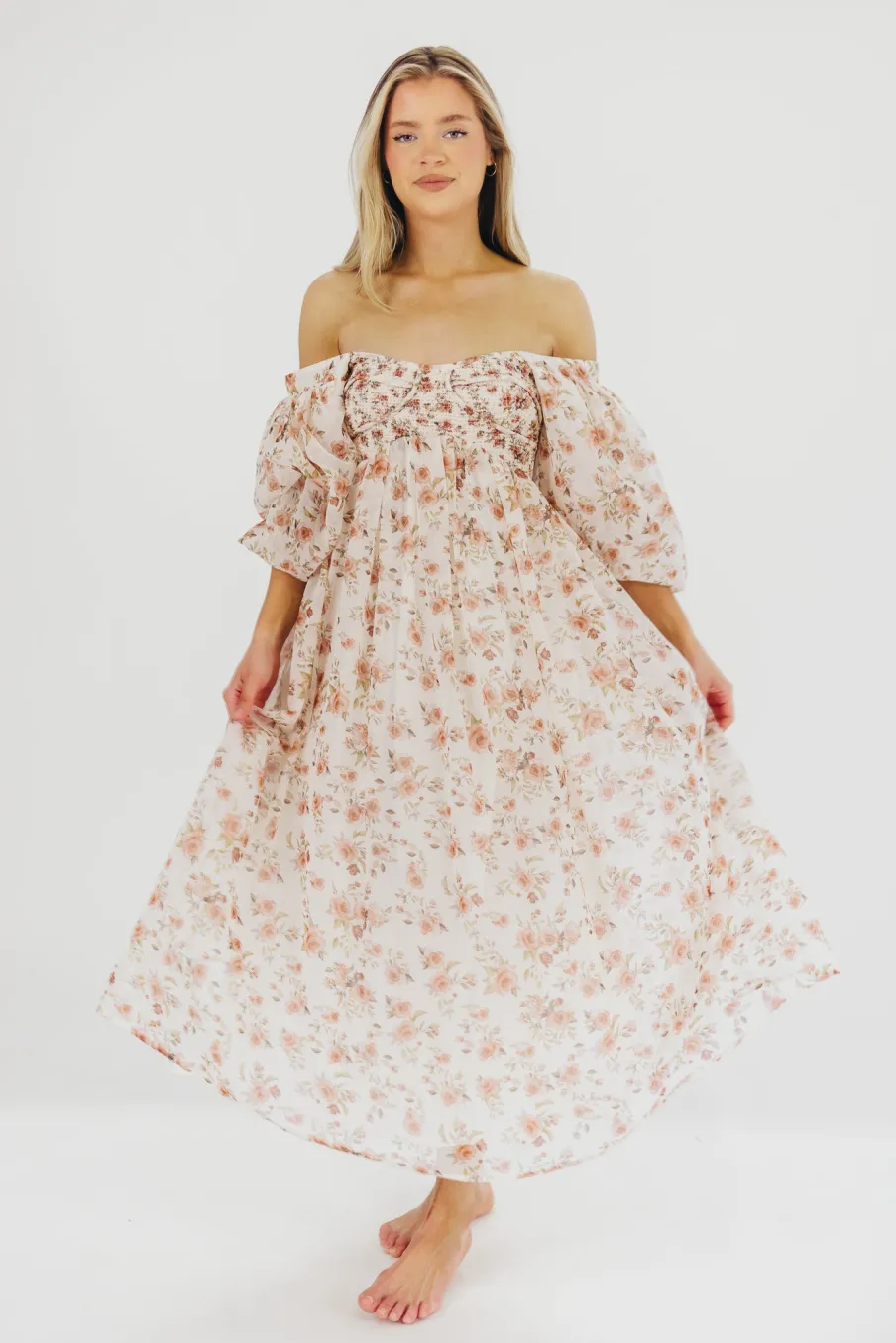 Sale Worth Collective Harlow Maxi Dress in Ivory Floral - Bump Friendly & Inclusive Sizing (