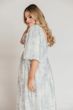 Discount Worth Collective Harlow Maxi Dress in Light Blue Floral - Bump Friendly and Size Inclus