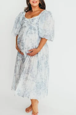 Discount Worth Collective Harlow Maxi Dress in Light Blue Floral - Bump Friendly and Size Inclus