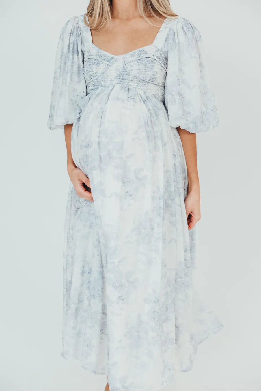 Discount Worth Collective Harlow Maxi Dress in Light Blue Floral - Bump Friendly and Size Inclus