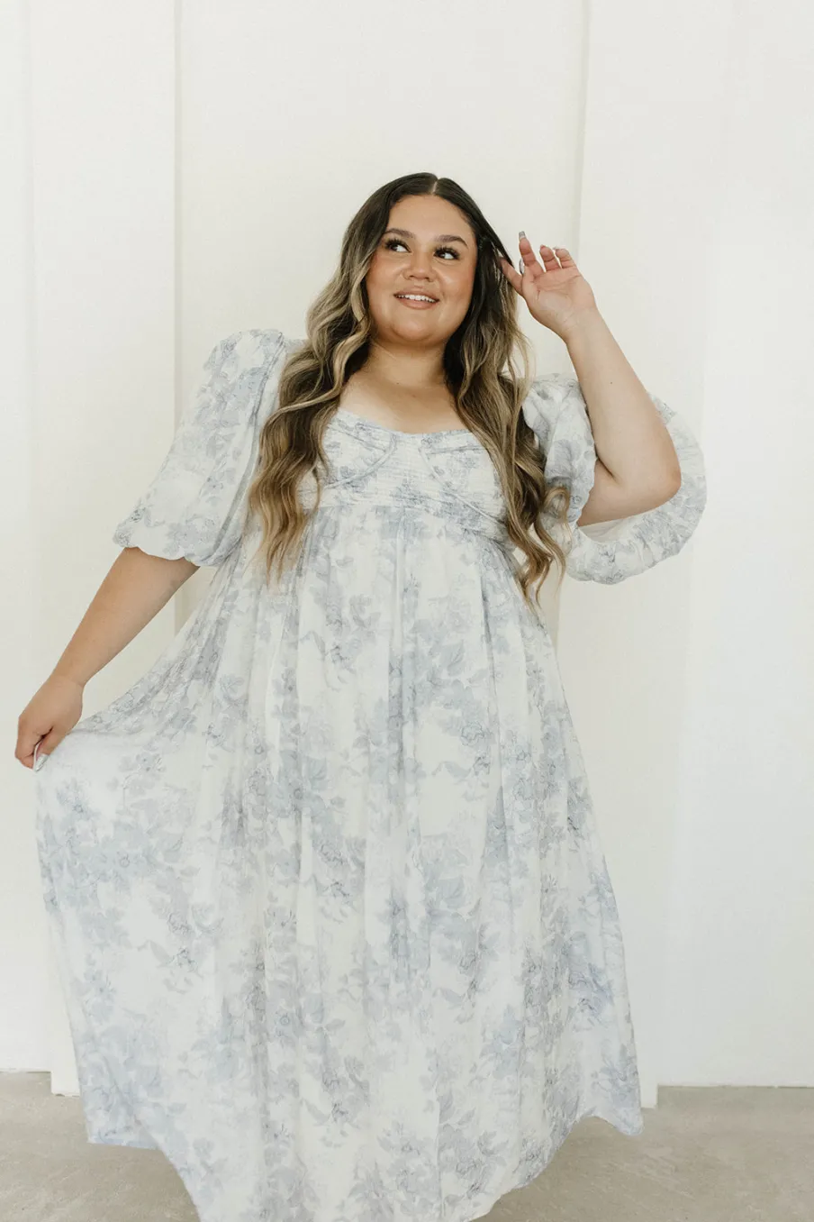 Discount Worth Collective Harlow Maxi Dress in Light Blue Floral - Bump Friendly and Size Inclus