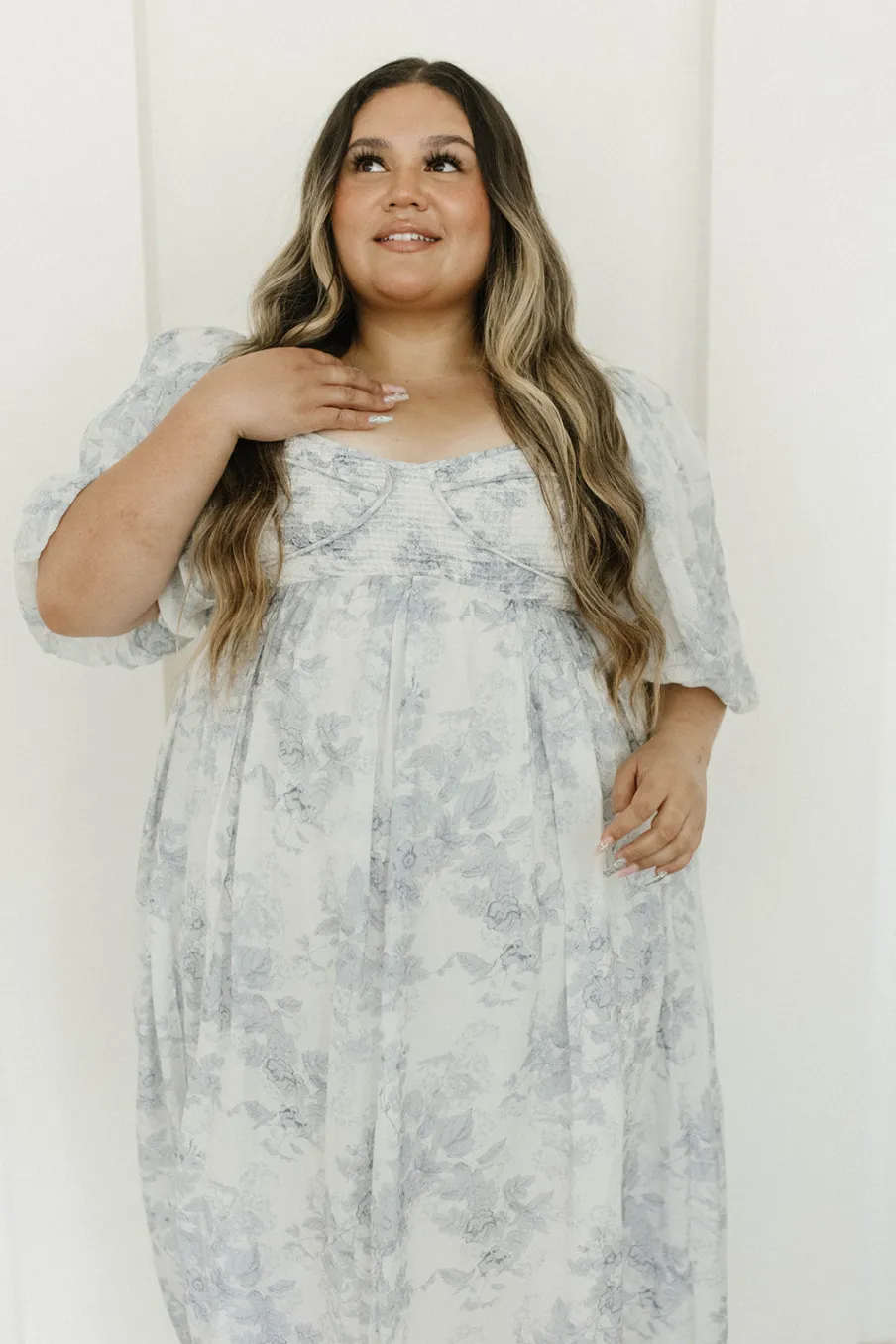Discount Worth Collective Harlow Maxi Dress in Light Blue Floral - Bump Friendly and Size Inclus
