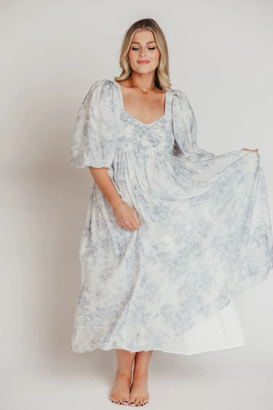 Discount Worth Collective Harlow Maxi Dress in Light Blue Floral - Bump Friendly and Size Inclus