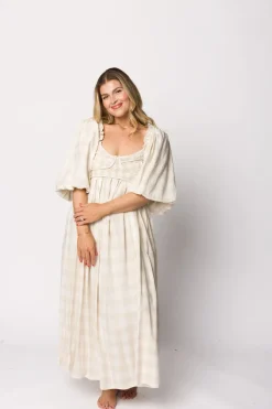 Best Worth Collective Harlow Maxi Dress in Natural Plaid - Bump Friendly (S-3XL)