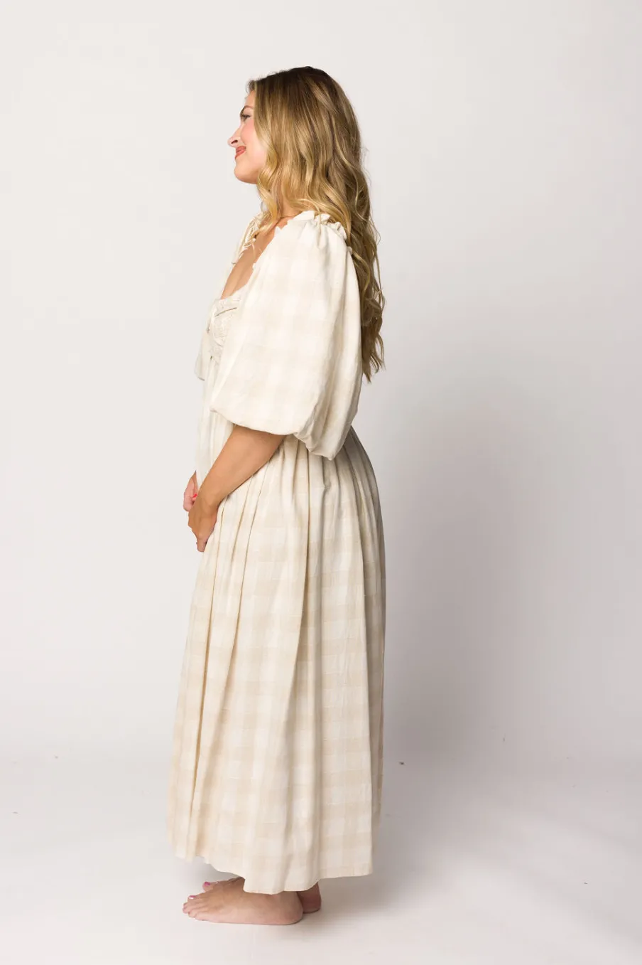 Best Worth Collective Harlow Maxi Dress in Natural Plaid - Bump Friendly (S-3XL)