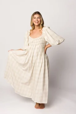 Best Worth Collective Harlow Maxi Dress in Natural Plaid - Bump Friendly (S-3XL)