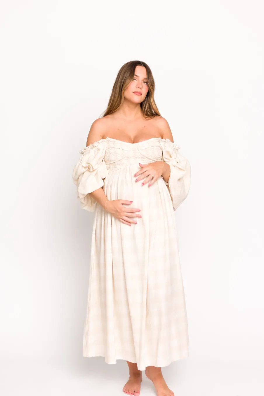 Best Worth Collective Harlow Maxi Dress in Natural Plaid - Bump Friendly (S-3XL)