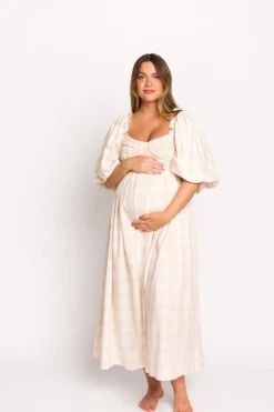 Best Worth Collective Harlow Maxi Dress in Natural Plaid - Bump Friendly (S-3XL)