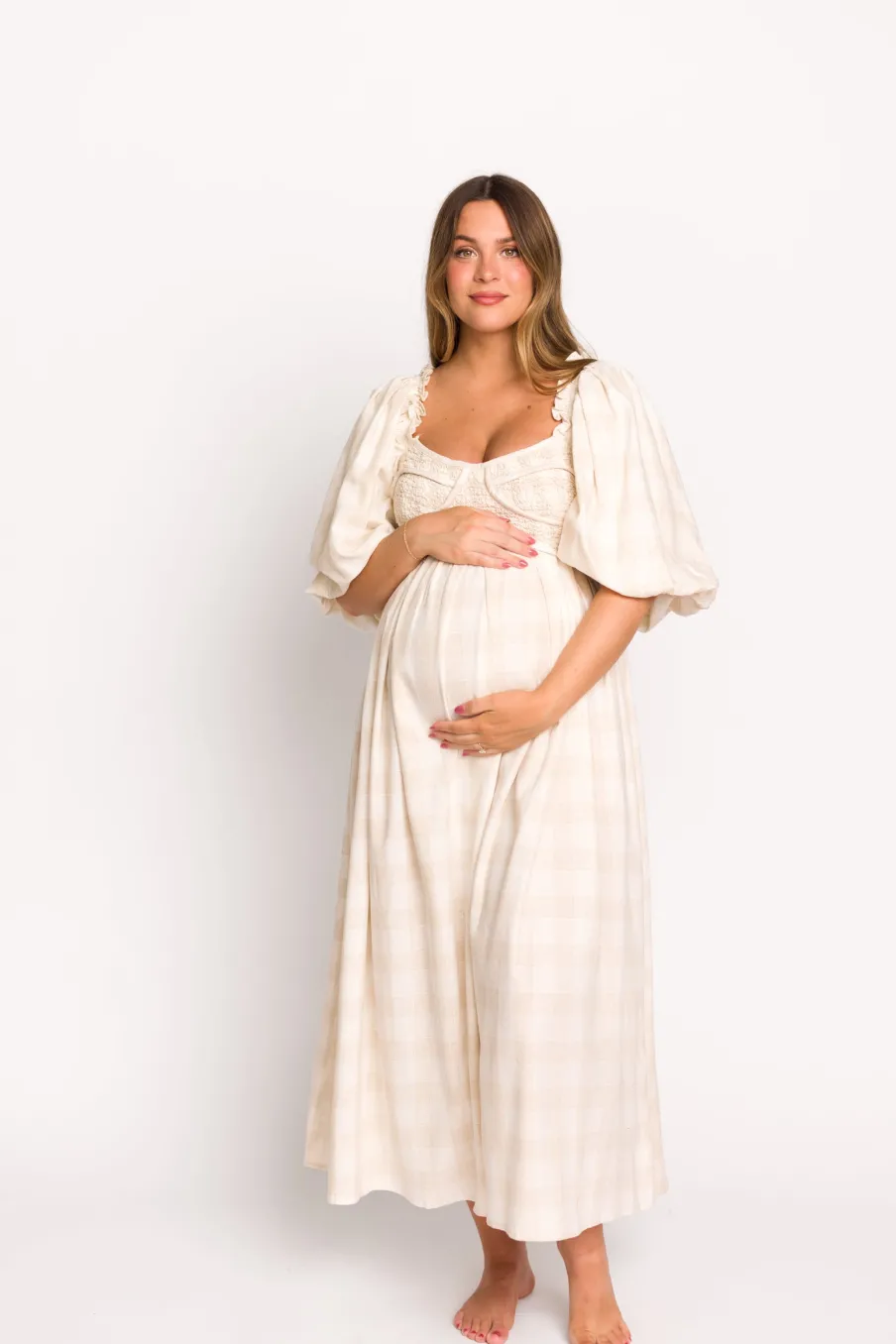 Best Worth Collective Harlow Maxi Dress in Natural Plaid - Bump Friendly (S-3XL)