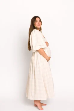 Best Worth Collective Harlow Maxi Dress in Natural Plaid - Bump Friendly (S-3XL)