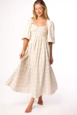Best Worth Collective Harlow Maxi Dress in Natural Plaid - Bump Friendly (S-3XL)