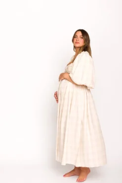Best Worth Collective Harlow Maxi Dress in Natural Plaid - Bump Friendly (S-3XL)