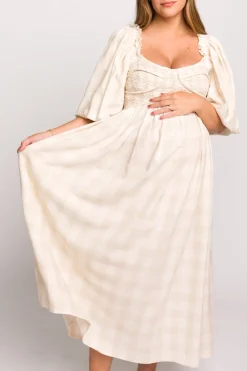 Best Worth Collective Harlow Maxi Dress in Natural Plaid - Bump Friendly (S-3XL)