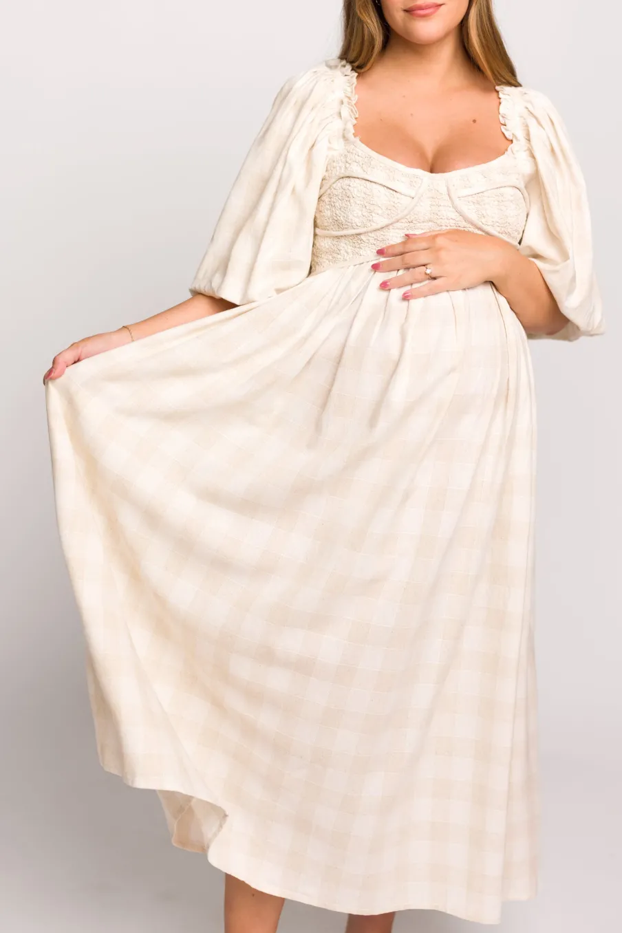 Best Worth Collective Harlow Maxi Dress in Natural Plaid - Bump Friendly (S-3XL)