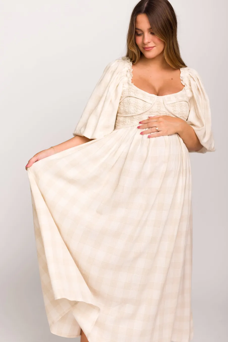 Best Worth Collective Harlow Maxi Dress in Natural Plaid - Bump Friendly (S-3XL)