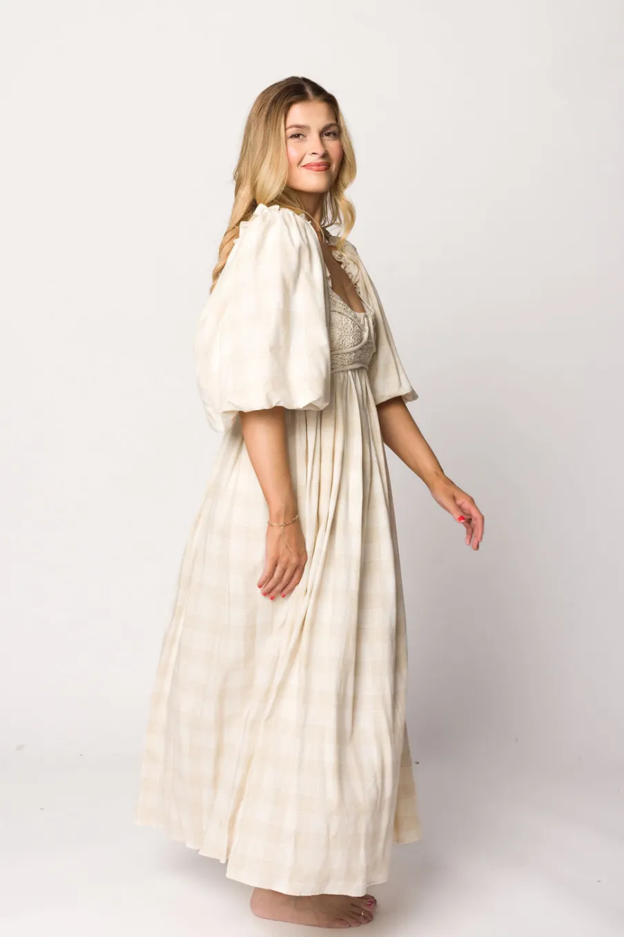 Best Worth Collective Harlow Maxi Dress in Natural Plaid - Bump Friendly (S-3XL)