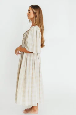 Best Worth Collective Harlow Maxi Dress in Natural Plaid - Bump Friendly (S-3XL)