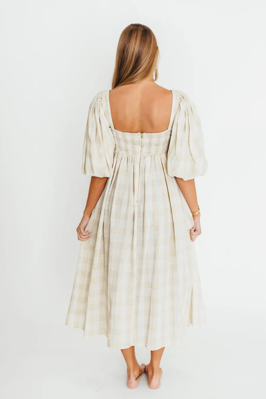 Best Worth Collective Harlow Maxi Dress in Natural Plaid - Bump Friendly (S-3XL)