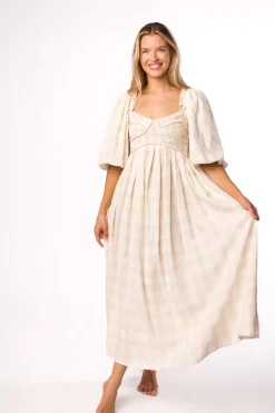 Best Worth Collective Harlow Maxi Dress in Natural Plaid - Bump Friendly (S-3XL)