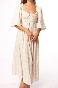 Best Worth Collective Harlow Maxi Dress in Natural Plaid - Bump Friendly (S-3XL)