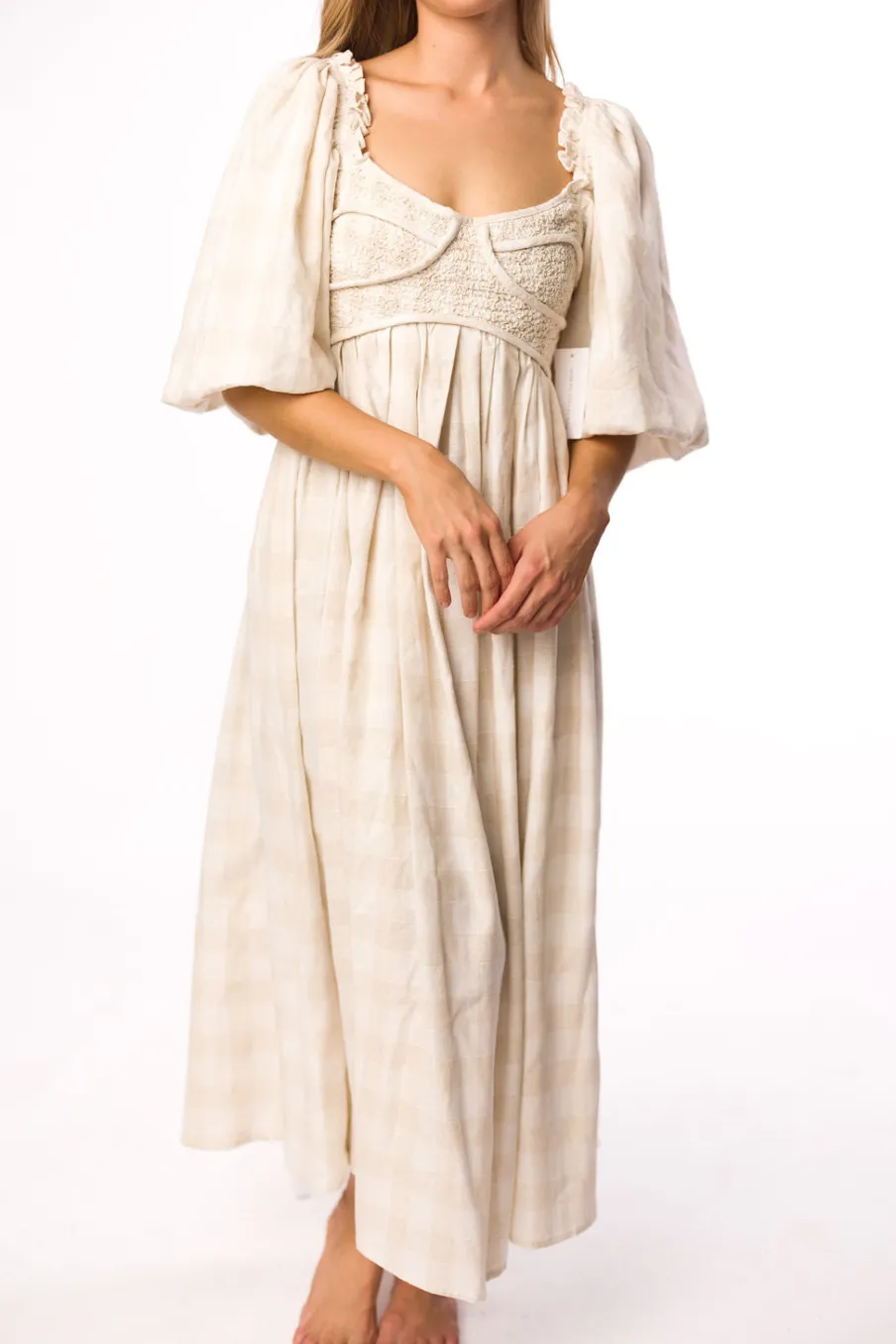 Best Worth Collective Harlow Maxi Dress in Natural Plaid - Bump Friendly (S-3XL)