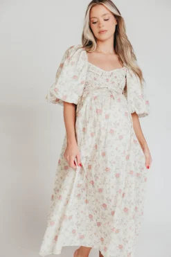 Online Worth Collective Harlow Maxi Dress in Off-White Floral - Bump Friendly & Inclusive Sizi