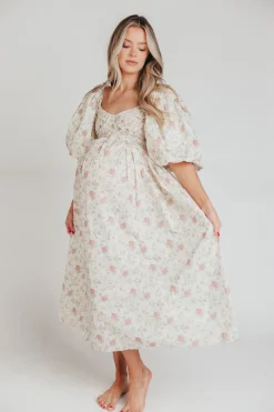 Online Worth Collective Harlow Maxi Dress in Off-White Floral - Bump Friendly & Inclusive Sizi