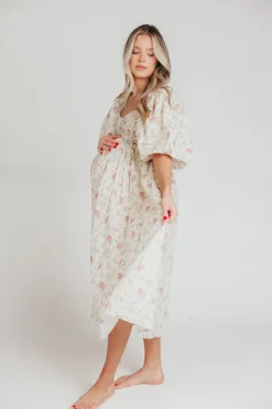 Online Worth Collective Harlow Maxi Dress in Off-White Floral - Bump Friendly & Inclusive Sizi