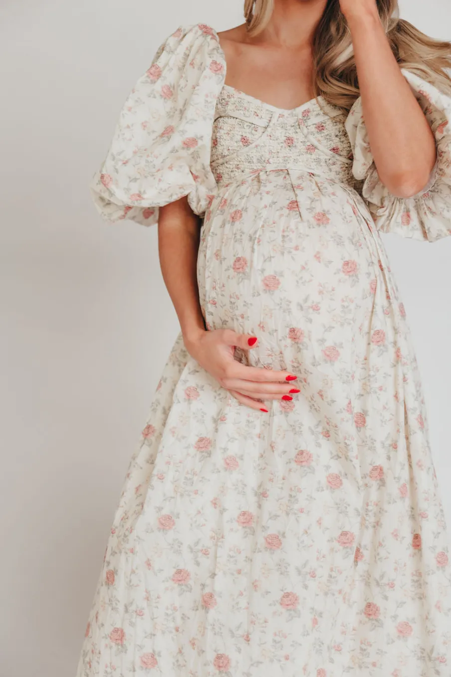 Online Worth Collective Harlow Maxi Dress in Off-White Floral - Bump Friendly & Inclusive Sizi