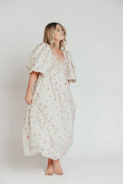 Online Worth Collective Harlow Maxi Dress in Off-White Floral - Bump Friendly & Inclusive Sizi