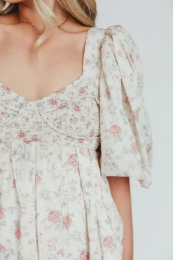 Online Worth Collective Harlow Maxi Dress in Off-White Floral - Bump Friendly & Inclusive Sizi