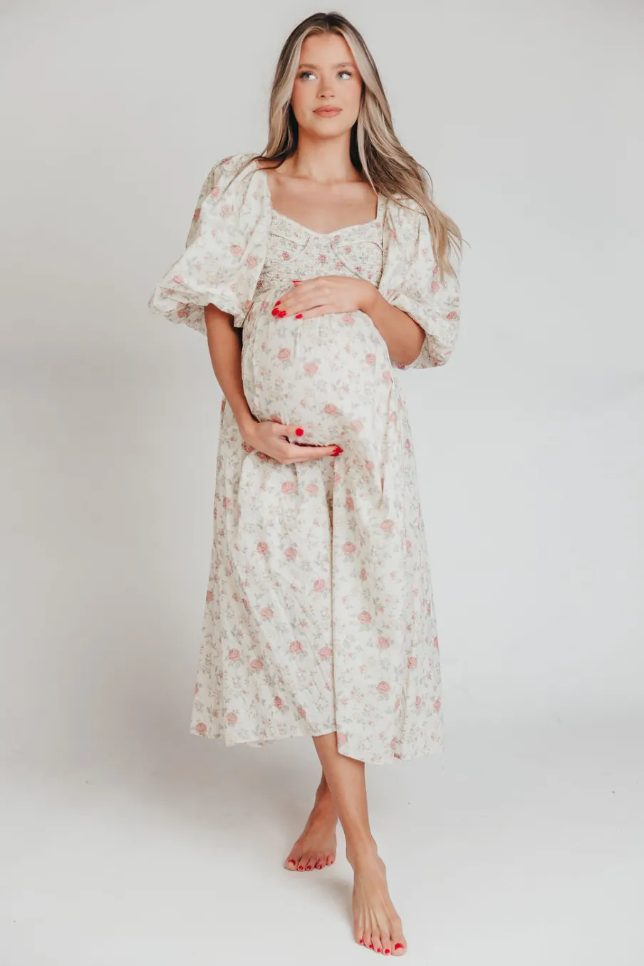 Online Worth Collective Harlow Maxi Dress in Off-White Floral - Bump Friendly & Inclusive Sizi