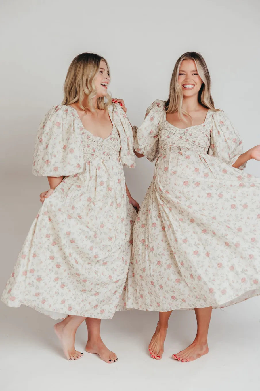 Online Worth Collective Harlow Maxi Dress in Off-White Floral - Bump Friendly & Inclusive Sizi