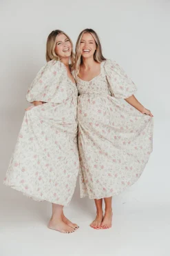 Online Worth Collective Harlow Maxi Dress in Off-White Floral - Bump Friendly & Inclusive Sizi