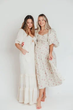 Online Worth Collective Harlow Maxi Dress in Off-White Floral - Bump Friendly & Inclusive Sizi