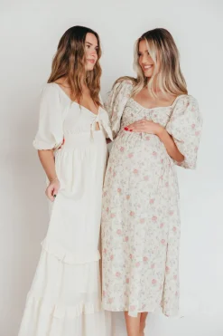 Online Worth Collective Harlow Maxi Dress in Off-White Floral - Bump Friendly & Inclusive Sizi