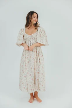 Online Worth Collective Harlow Maxi Dress in Off-White Floral - Bump Friendly & Inclusive Sizi