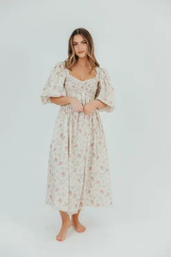Online Worth Collective Harlow Maxi Dress in Off-White Floral - Bump Friendly & Inclusive Sizi