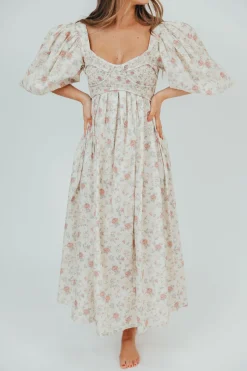 Online Worth Collective Harlow Maxi Dress in Off-White Floral - Bump Friendly & Inclusive Sizi