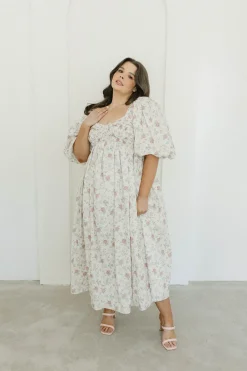 Online Worth Collective Harlow Maxi Dress in Off-White Floral - Bump Friendly & Inclusive Sizi