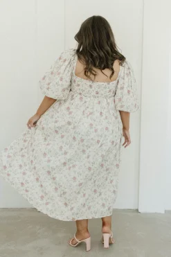 Online Worth Collective Harlow Maxi Dress in Off-White Floral - Bump Friendly & Inclusive Sizi