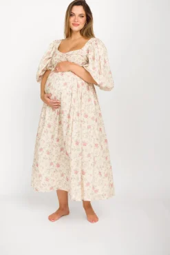 Online Worth Collective Harlow Maxi Dress in Off-White Floral - Bump Friendly & Inclusive Sizi