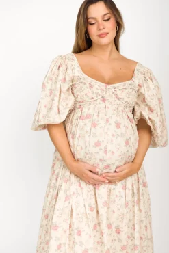Online Worth Collective Harlow Maxi Dress in Off-White Floral - Bump Friendly & Inclusive Sizi