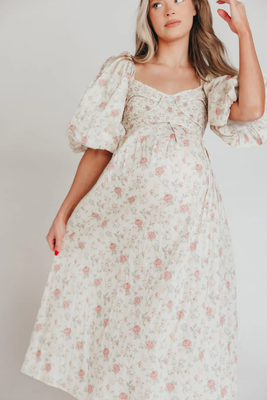 Online Worth Collective Harlow Maxi Dress in Off-White Floral - Bump Friendly & Inclusive Sizi