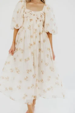 New Worth Collective Harlow Maxi Dress in Taupe Floral - Bump Friendly & Inclusive Sizing (