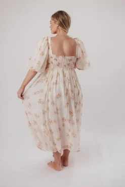 New Worth Collective Harlow Maxi Dress in Taupe Floral - Bump Friendly & Inclusive Sizing (