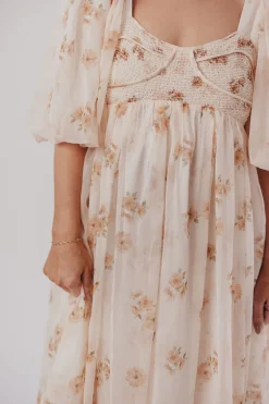 New Worth Collective Harlow Maxi Dress in Taupe Floral - Bump Friendly & Inclusive Sizing (
