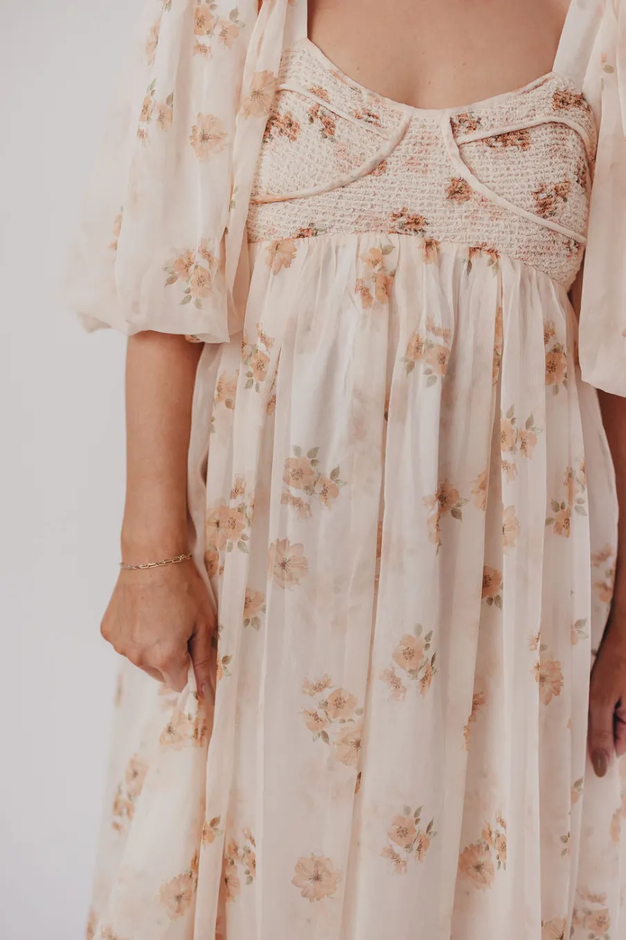 New Worth Collective Harlow Maxi Dress in Taupe Floral - Bump Friendly & Inclusive Sizing (