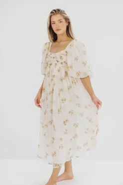 New Worth Collective Harlow Maxi Dress in Taupe Floral - Bump Friendly & Inclusive Sizing (