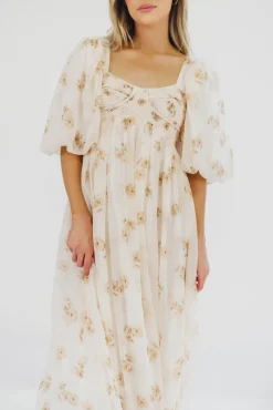 New Worth Collective Harlow Maxi Dress in Taupe Floral - Bump Friendly & Inclusive Sizing (